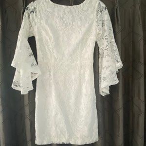 LULU'S White Lace Bell Sleeve Dress
